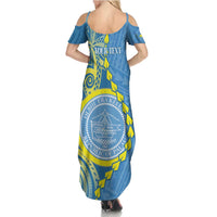 Personalised Palau Independence Day Family Matching Summer Maxi Dress and Hawaiian Shirt Belau Coat Of Arms Polynesian Curve Style LT14 - Polynesian Pride