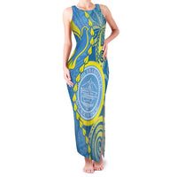 Personalised Palau Independence Day Family Matching Tank Maxi Dress and Hawaiian Shirt Belau Coat Of Arms Polynesian Curve Style LT14 Mom's Dress Blue - Polynesian Pride