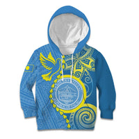 Personalised Palau Independence Day Kid Hoodie Belau Coat Of Arms Polynesian Curve Style LT14 Hoodie Blue - Polynesian Pride