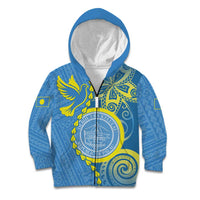 Personalised Palau Independence Day Kid Hoodie Belau Coat Of Arms Polynesian Curve Style LT14 Zip Hoodie Blue - Polynesian Pride