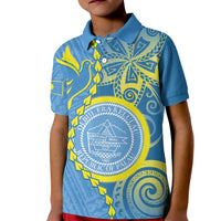 Personalised Palau Independence Day Kid Polo Shirt Belau Coat Of Arms Polynesian Curve Style LT14 Kid Blue - Polynesian Pride
