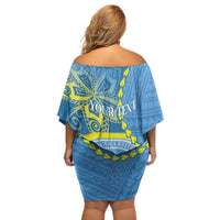 Personalised Palau Independence Day Off Shoulder Short Dress Belau Coat Of Arms Polynesian Curve Style LT14 - Polynesian Pride
