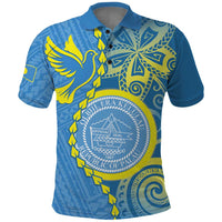Personalised Palau Independence Day Polo Shirt Belau Coat Of Arms Polynesian Curve Style LT14 Blue - Polynesian Pride