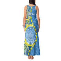 Personalised Palau Independence Day Tank Maxi Dress Belau Coat Of Arms Polynesian Curve Style LT14 - Polynesian Pride
