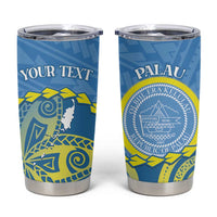 Personalised Palau Independence Day Tumbler Cup Belau Coat Of Arms Polynesian Curve Style LT14 Blue - Polynesian Pride