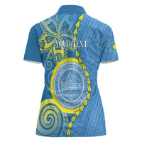 Personalised Palau Independence Day Women Polo Shirt Belau Coat Of Arms Polynesian Curve Style