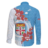 Personalised Fiji Day Family Matching Off The Shoulder Long Sleeve Dress and Hawaiian Shirt Fijian Tapa Pattern Mix Tagimoucia - Blue Version LT14 - Polynesian Pride
