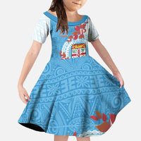 Personalised Fiji Day Family Matching Off Shoulder Maxi Dress and Hawaiian Shirt Fijian Tapa Pattern Mix Tagimoucia - Blue Version LT14 Daughter's Dress Blue - Polynesian Pride