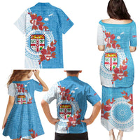 Personalised Fiji Day Family Matching Puletasi and Hawaiian Shirt Fijian Tapa Pattern Mix Tagimoucia - Blue Version LT14 - Polynesian Pride
