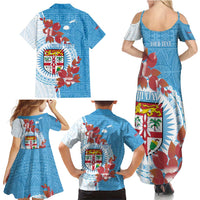 Personalised Fiji Day Family Matching Summer Maxi Dress and Hawaiian Shirt Fijian Tapa Pattern Mix Tagimoucia - Blue Version LT14 - Polynesian Pride