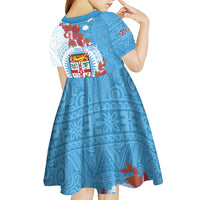 Personalised Fiji Day Kid Short Sleeve Dress Fijian Tapa Pattern Mix Tagimoucia - Blue Version