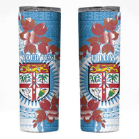 Personalised Fiji Day Skinny Tumbler Fijian Tapa Pattern Mix Tagimoucia - Blue Version LT14 Blue - Polynesian Pride