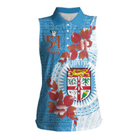 Personalised Fiji Day Women Sleeveless Polo Shirt Fijian Tapa Pattern Mix Tagimoucia - Blue Version LT14 Female Blue - Polynesian Pride