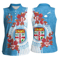 Personalised Fiji Day Women Sleeveless Polo Shirt Fijian Tapa Pattern Mix Tagimoucia - Blue Version LT14 - Polynesian Pride