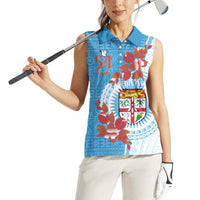 Personalised Fiji Day Women Sleeveless Polo Shirt Fijian Tapa Pattern Mix Tagimoucia - Blue Version LT14 - Polynesian Pride