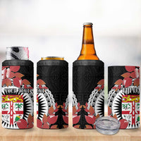 Personalised Fiji Day 4 in 1 Can Cooler Tumbler Fijian Tapa Pattern Mix Tagimoucia - Black Version LT14 - Polynesian Pride