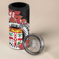 Personalised Fiji Day 4 in 1 Can Cooler Tumbler Fijian Tapa Pattern Mix Tagimoucia - Black Version LT14 - Polynesian Pride