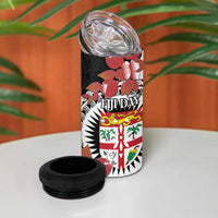 Personalised Fiji Day 4 in 1 Can Cooler Tumbler Fijian Tapa Pattern Mix Tagimoucia - Black Version LT14 - Polynesian Pride