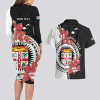 Personalised Fiji Day Couples Matching Long Sleeve Bodycon Dress and Hawaiian Shirt Fijian Tapa Pattern Mix Tagimoucia - Black Version LT14 - Polynesian Pride