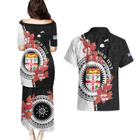 Personalised Fiji Day Couples Matching Puletasi and Hawaiian Shirt Fijian Tapa Pattern Mix Tagimoucia - Black Version LT14 - Polynesian Pride