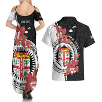 Personalised Fiji Day Couples Matching Summer Maxi Dress and Hawaiian Shirt Fijian Tapa Pattern Mix Tagimoucia - Black Version LT14 - Polynesian Pride