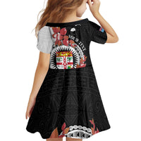 Personalised Fiji Day Family Matching Off Shoulder Short Dress and Hawaiian Shirt Fijian Tapa Pattern Mix Tagimoucia - Black Version LT14 - Polynesian Pride
