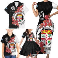 Personalised Fiji Day Family Matching Short Sleeve Bodycon Dress and Hawaiian Shirt Fijian Tapa Pattern Mix Tagimoucia - Black Version LT14 - Polynesian Pride
