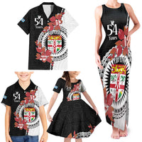 Personalised Fiji Day Family Matching Tank Maxi Dress and Hawaiian Shirt Fijian Tapa Pattern Mix Tagimoucia - Black Version LT14 - Polynesian Pride