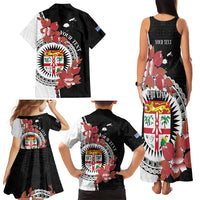 Personalised Fiji Day Family Matching Tank Maxi Dress and Hawaiian Shirt Fijian Tapa Pattern Mix Tagimoucia - Black Version LT14 - Polynesian Pride