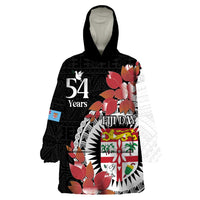 Personalised Fiji Day Wearable Blanket Hoodie Fijian Tapa Pattern Mix Tagimoucia - Black Version LT14 One Size Black - Polynesian Pride
