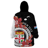 Personalised Fiji Day Wearable Blanket Hoodie Fijian Tapa Pattern Mix Tagimoucia - Black Version LT14 - Polynesian Pride