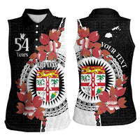 Personalised Fiji Day Women Sleeveless Polo Shirt Fijian Tapa Pattern Mix Tagimoucia - Black Version LT14 - Polynesian Pride