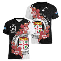 Personalised Fiji Day Women V-Neck T-Shirt Fijian Tapa Pattern Mix Tagimoucia - Black Version LT14 - Polynesian Pride