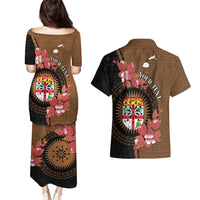 Personalised Fiji Day Couples Matching Puletasi and Hawaiian Shirt Fijian Tapa Pattern Mix Tagimoucia - Brown Version LT14 - Polynesian Pride