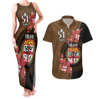 Personalised Fiji Day Couples Matching Tank Maxi Dress and Hawaiian Shirt Fijian Tapa Pattern Mix Tagimoucia - Brown Version LT14 Brown - Polynesian Pride