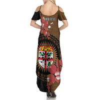 Personalised Fiji Day Family Matching Summer Maxi Dress and Hawaiian Shirt Fijian Tapa Pattern Mix Tagimoucia - Brown Version LT14 - Polynesian Pride