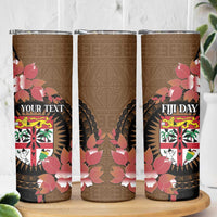 Personalised Fiji Day Skinny Tumbler Fijian Tapa Pattern Mix Tagimoucia - Brown Version LT14 - Polynesian Pride