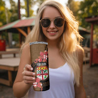Personalised Fiji Day Skinny Tumbler Fijian Tapa Pattern Mix Tagimoucia - Brown Version LT14 - Polynesian Pride