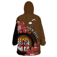 Personalised Fiji Day Wearable Blanket Hoodie Fijian Tapa Pattern Mix Tagimoucia - Brown Version LT14 - Polynesian Pride