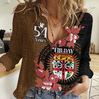 Personalised Fiji Day Women Casual Shirt Fijian Tapa Pattern Mix Tagimoucia - Brown Version LT14 Female Brown - Polynesian Pride