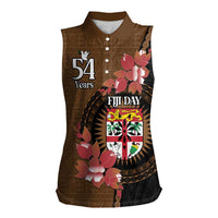 Personalised Fiji Day Women Sleeveless Polo Shirt Fijian Tapa Pattern Mix Tagimoucia - Brown Version LT14 Female Brown - Polynesian Pride