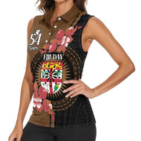 Personalised Fiji Day Women Sleeveless Polo Shirt Fijian Tapa Pattern Mix Tagimoucia - Brown Version LT14 - Polynesian Pride