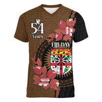 Personalised Fiji Day Women V-Neck T-Shirt Fijian Tapa Pattern Mix Tagimoucia - Brown Version LT14 Female Brown - Polynesian Pride