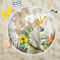 New Zealand Cacatua Galerita Beach Blanket Aotearoa Cockatoo Tropical Flowers LT14 One Size 150cm Beige - Polynesian Pride