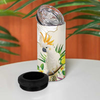 New Zealand Cacatua Galerita 4 in 1 Can Cooler Tumbler Aotearoa Cockatoo Tropical Flowers LT14 - Polynesian Pride