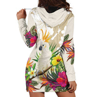New Zealand Cacatua Galerita Hoodie Dress Aotearoa Cockatoo Tropical Flowers LT14 - Polynesian Pride