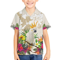 New Zealand Cacatua Galerita Kid Hawaiian Shirt Aotearoa Cockatoo Tropical Flowers LT14 Kid Beige - Polynesian Pride