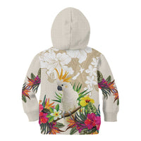 New Zealand Cacatua Galerita Kid Hoodie Aotearoa Cockatoo Tropical Flowers LT14 - Polynesian Pride