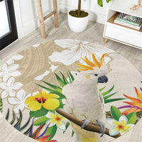 New Zealand Cacatua Galerita Round Carpet Aotearoa Cockatoo Tropical Flowers LT14 Beige - Polynesian Pride
