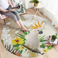 New Zealand Cacatua Galerita Round Carpet Aotearoa Cockatoo Tropical Flowers LT14 - Polynesian Pride